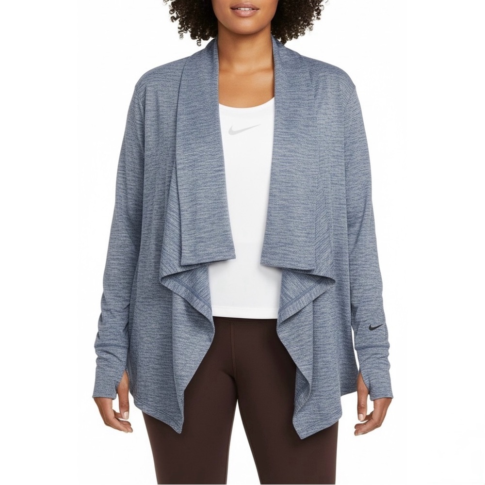 NIKE Yoga Blue Open Front Draped Cover Up Training Cardigan Sweater Top Plus 2X